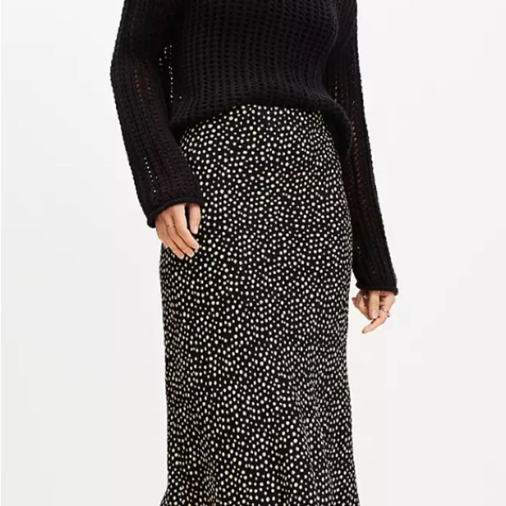 LOFT Dotted Jacquard Bias Black and White Polka Dot Skirt Size Small